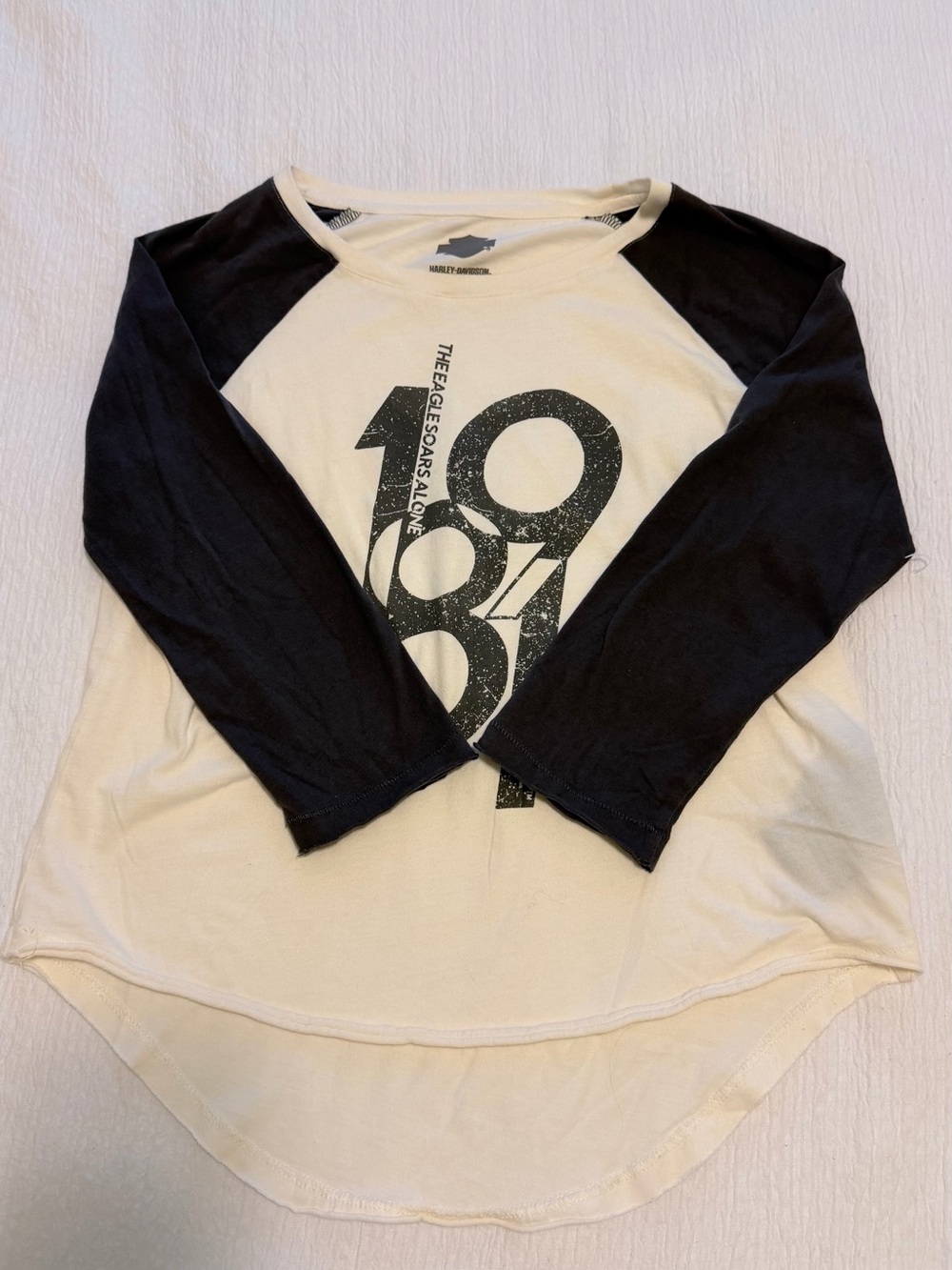 Harley-Davidson Womens size Small Black & Cream Raglan Graphic Tee